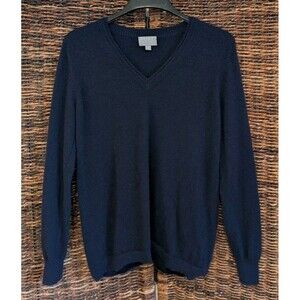Pure Collection 100% Cashmere V Neck Sweater Women 8 / 10 Long Blue Minimalist